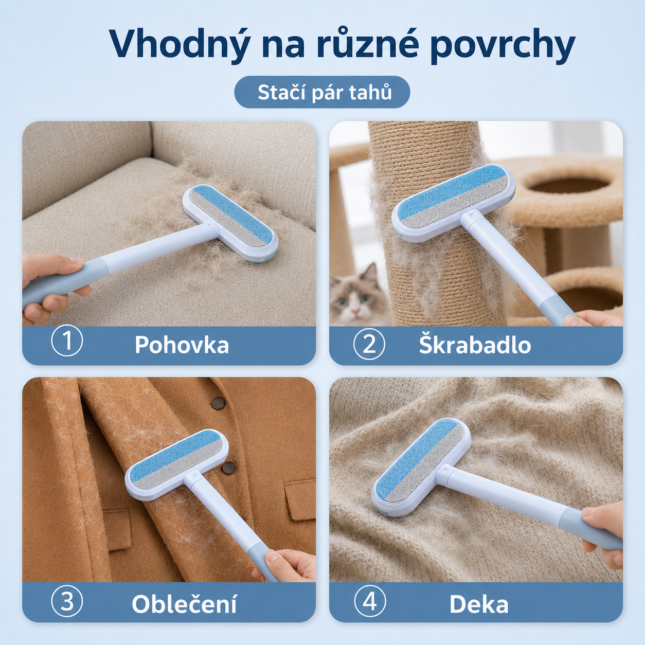 Multifunkční kartáč na chlupy 4v1